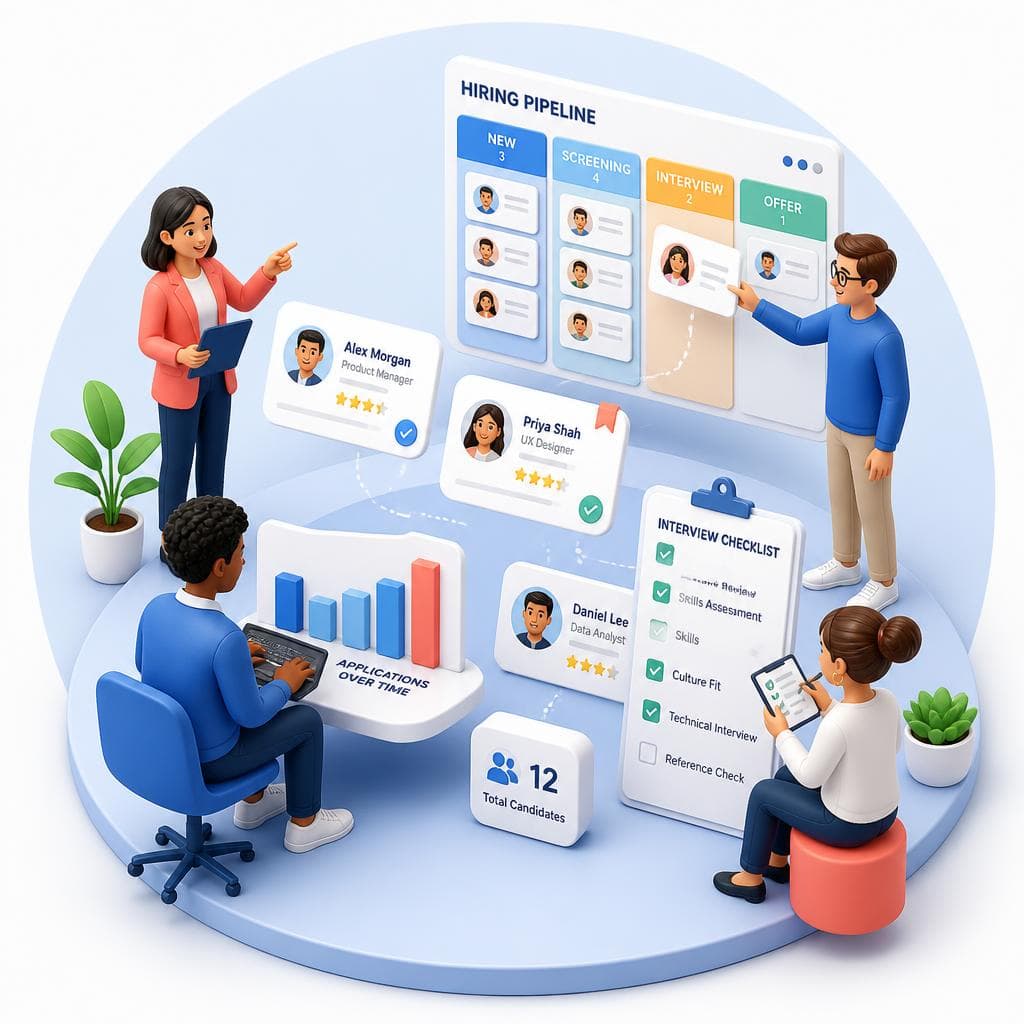 Illustration of people managing a job application pipeline